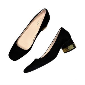 Kate Spade ♠️ Black And Gold Trim Block Heels